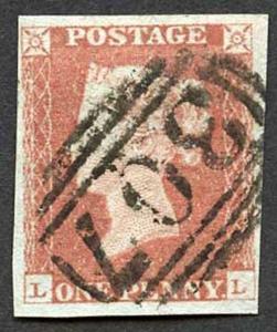 1841 Penny Red (LL) Plate 70 Fine Four Margins