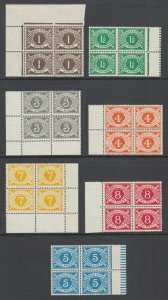 Ireland Sc J15-J18, J20, J21, J25, MNH. 1971-76 Postage dues, 7 diff blocks of 4