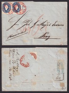 Austria - 1860 - Scott #16 - 2x used on registered cover - red WIEN pmk