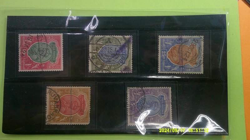 India 1911-1923 Scott# 94-98 USED VF-XF (#94 Fine) High Values WMK 39