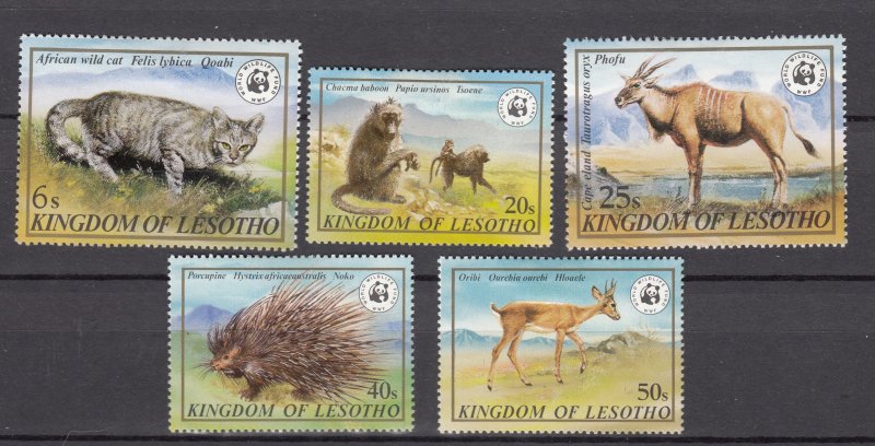 J27500 1982 lesotho set mhr #351-5 animals WWF