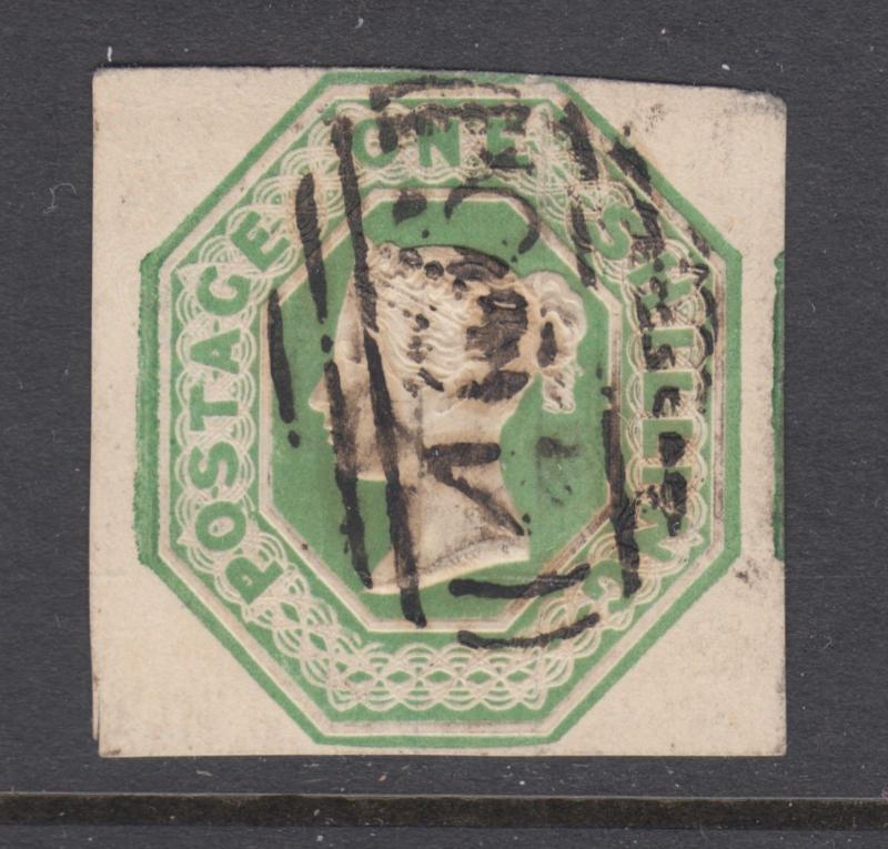 Great Britain Sc 5 used 1847 1s pale green embossed QV, F-VF  