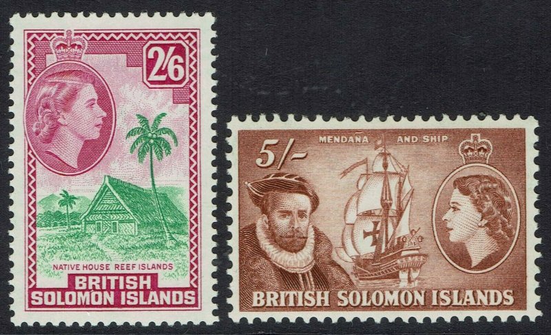 BRITISH SOLOMON ISLANDS 1956 QEII PICTORIAL 2/6 AND 5/- MNH **