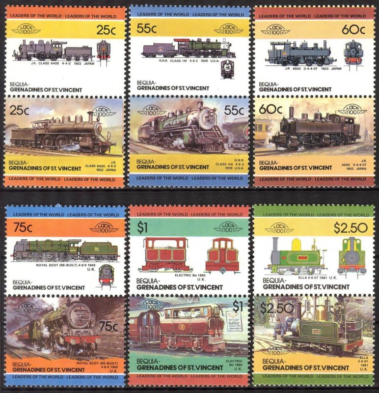 Bequia Grenadines of st Vincent 1985 Trains Locomotives (IV) set of 12 MNH**