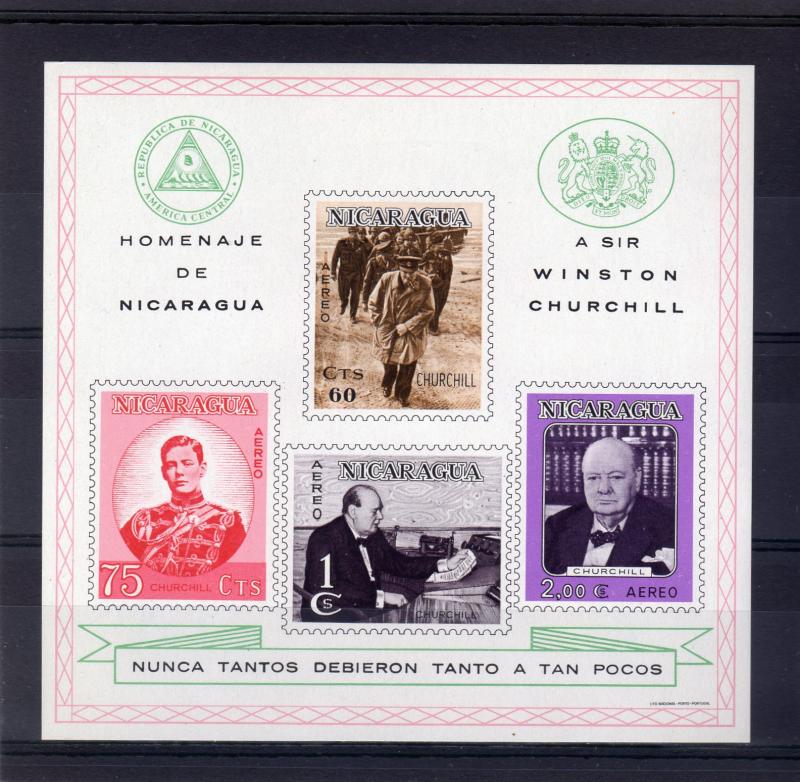 NICARAGUA 1966 Sc# C589a SIR WINSTON CHURCHILL/WORLD WAR II S/S (1) MNH