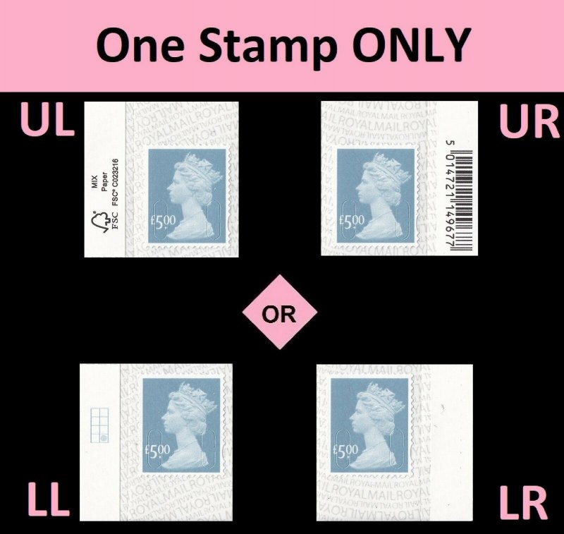 GB Machin Definitive Grey Blue £5.00 M19L corner single MNH 2019