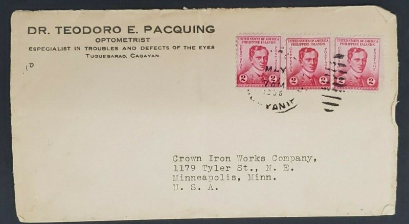 1956 Cagayan Philippine Islands Minneapolis MN USA Opticians Advertising Cover 