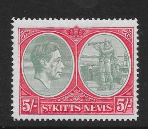 ST.KITTS-NEVIS SG77b 1945 5/= BLUISH-GREEN & SCARLET PERF 14 ORD. PAPER MTD MINT