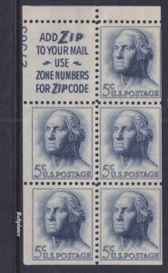 BOBPLATES #1213a Washington Booklet Pane Upper Left 27563 50% MintNH DCV=$120