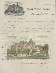 1911 Canadian Pacific Railway Place Viger Hotel Advertising Letterhead Enclosure