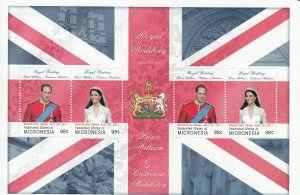 Micronesia Royalty Stamps 2011 MNH Royal Wedding Prince William & Kate 4v M/S I