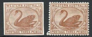 Western Australia SG87 Red-brown Wmk crown CA (sideways) Plate PROOF U/M 