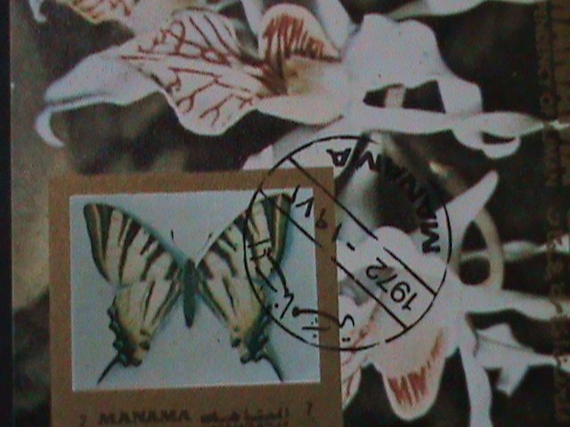 ​MANAMA 1972 COLOFUL BEAUTIFUL LOVELY BUTTERFLY-CTO IMPERF-S/S VF-LAST ONE