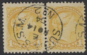 Canada RPO Postmark SUD & SSM/ No 2 #35 1c Small Queen Pair Left Stamp Jumbo