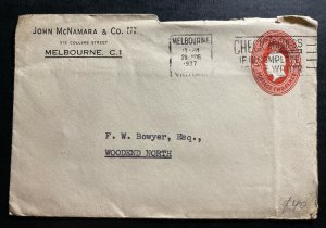 1937 Melbourne Australia Postal Stationery Commercial cover To Woodend North