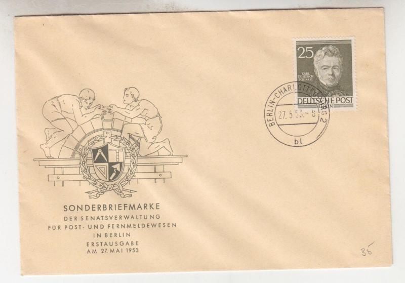 GERMANY, BERLIN, 1953 Schinkel 25pf. Commem. First Day cover, unaddressed.