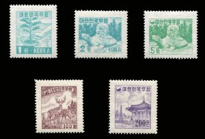 Korea #203A-203E Cat$140, 1955-56 1h-200h, set of five, never hinged