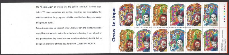 Canada #1760a MNH booklet, various clowns, issued 1998