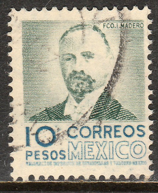 MEXICO 884, $10Pesos 1950 Definitive 2nd Printing wmk 300. USED. F-VF. (1414)