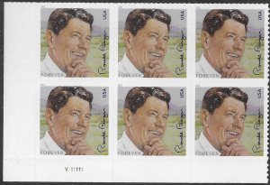 US #4494 MNH Plate block of 6. Ronald Reagan.  Great stamps.