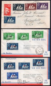 St Pierre et Miquelon 1940's, 3 Covers To US(1 Censored) Various Ship Stamps