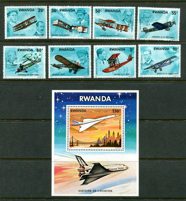 Rwanda 885 - 892, 893 Flight Airplanes MNH Complete Set 1978