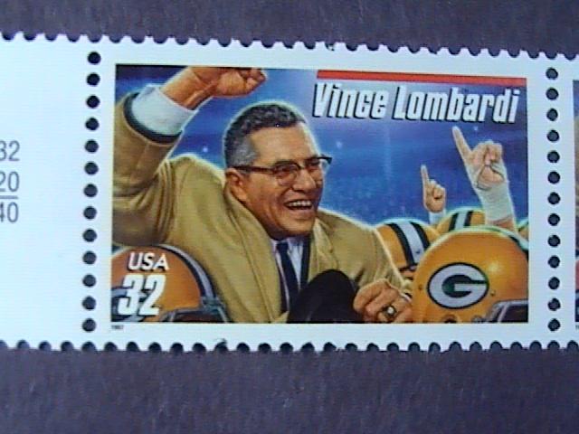 U.S.# 3147-MNH-HORIZONTAL STRIP 4-LEGENDARY FOOTBALL COACHES/VINCE LOMBARDI-1997