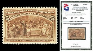 Scott 234 1893 5c Columbian Issue Mint Graded VF-XF 85 LH with PSE CERT!