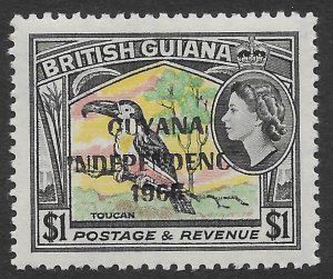 Guyana $1 Toucan Bird Independence Overprint issue of 1966,  Scott 17 MNH