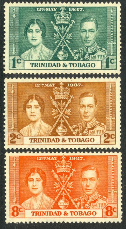 TRINIDAD AND TOBAGO 1937 KGVI CORONATION Set Sc 47-49 MNH