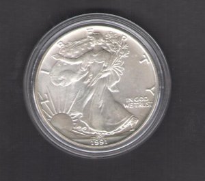 1991 UNITED STATES, 1 Liberty Dollar, (Eagle),, Silver, UNC