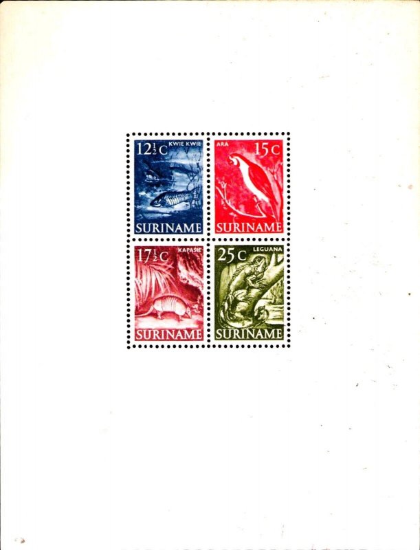 Surinam Sheet 1955 # 263a MNH Full Gum Laguana,  Kapasie,  Ara,  Kwie Kwie