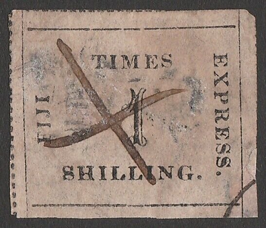 FIJI 1870 Times Express 1/- quadrille paper. SG 4 cat £3000. Rare. Certificate.