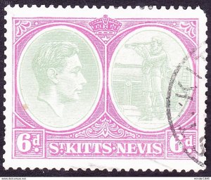 ST KITTS-NEVIS 1948 KGVI 6d Green & Purple SG74d FU