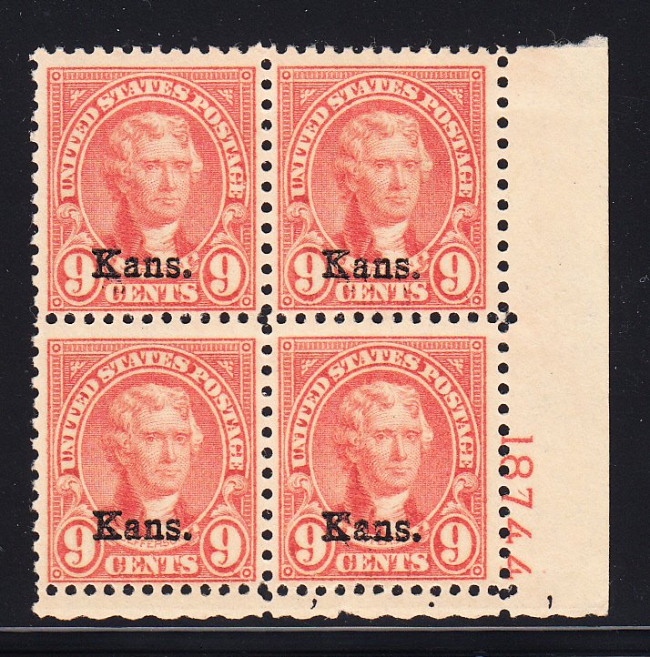 #667  Fine OG Plate Block.