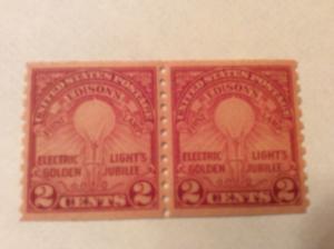 U.S.#656 Edison's First Lamp 2c Coil Pair, MNH. Superb Beauty!!