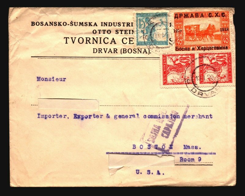 Yugoslavia 1920 Cover to USA (Cut Address) Light Creasing - Z16611