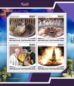 Central Africa - 2017 Christmas & Pope Francis 4 Stamp Sheet CA17707a