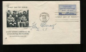 TEXAS SENATOR TOM CONNALLY SIGNED 1945 UNITED NATIONS  COVER LV2076