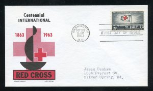 US 1239 100th Anniv International Red Cross ADDR Cachet Craft Boll cachet FDC