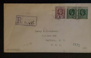 1926 Castries St Lucia Cover to Buffalo NY via New York City Registered Cover