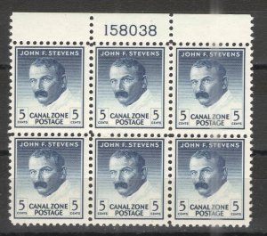 United States - Canal Zone 1946-49 Sc# 139 MNH VG/F - Plate block 6 Stevens