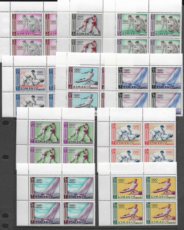 Ajman 27-36 Olympics MNH cpl. set vf in block of 4