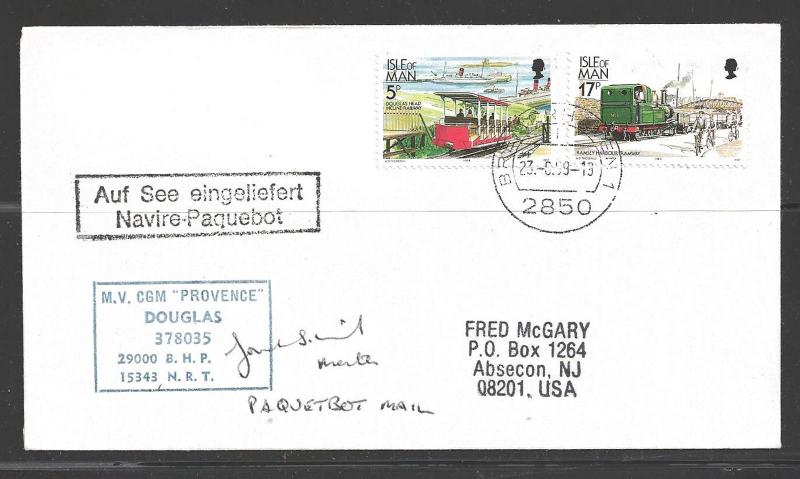 1989 Paquebot Cover, Isle on Man stamps mailed in Bremerhaven, Germany