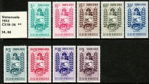 1951 Venezuela Arms of Barinas, Cow & Horse airmail set MOG Sc# C518 / C526