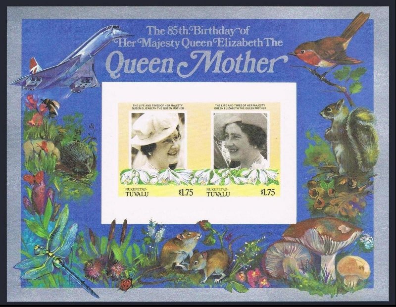 Tuvalu Nukufetau 49-50 imperf,MNH.Mi Bl.2B-3B. Queen Mother,85th birthday.Fauna