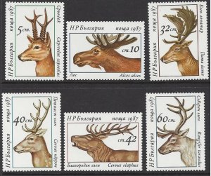 Bulgaria #3256-61 MHN set, various deer, issued 1987