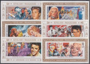 MALAGASY REPUBLIC Sc # 1289-94.1 CPL MNH SET of 6 S/S MARILYN and ELVIS