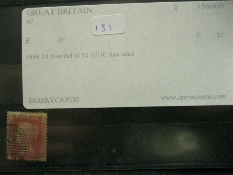 1856 1d ROSE RED PL 52 (C10) FINE USED