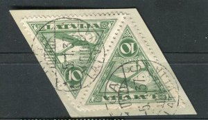 LATVIA; 1930s early Airmail Triangular issue fine used Postmark Pair